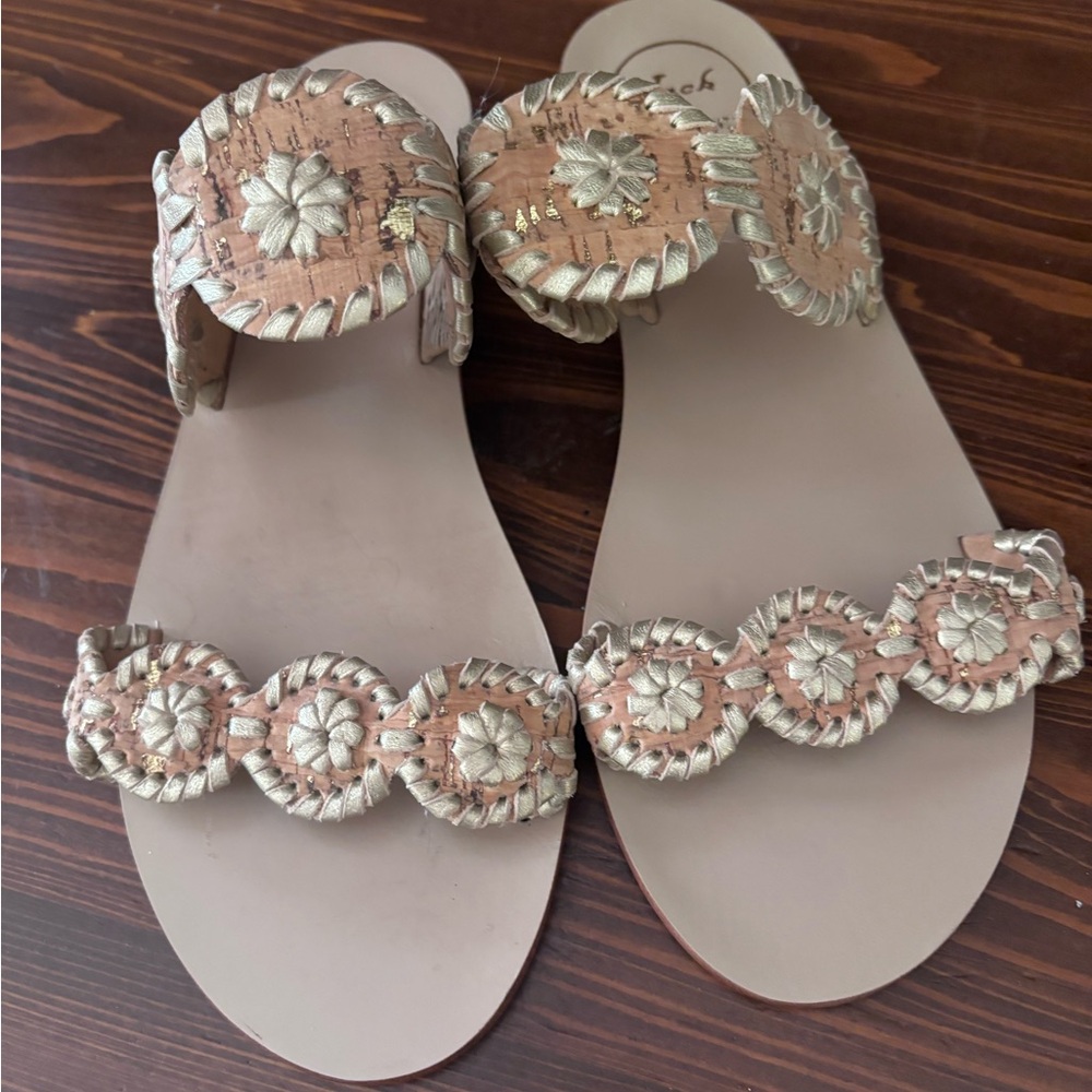 Jack Rogers Tan and Gold Medallion Sandals
